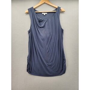 Cabi Slate Blue Draped Cowl Neck Ruched Sleeveless Knit Top Tank Womens Large L